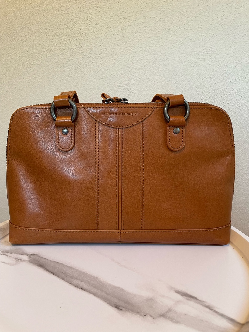 Spikes & Sparrow East West Satchel Shoulder Bag in Brown Leather